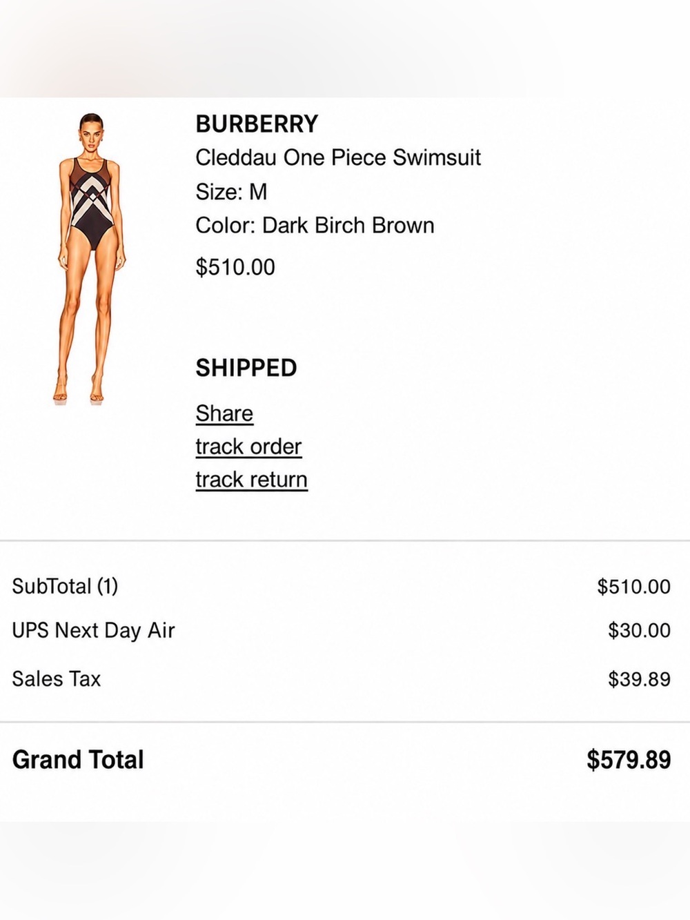 BURBERRY Cleddau Check one piece in Dark Birch/brown NWT - Picture 4 of 16